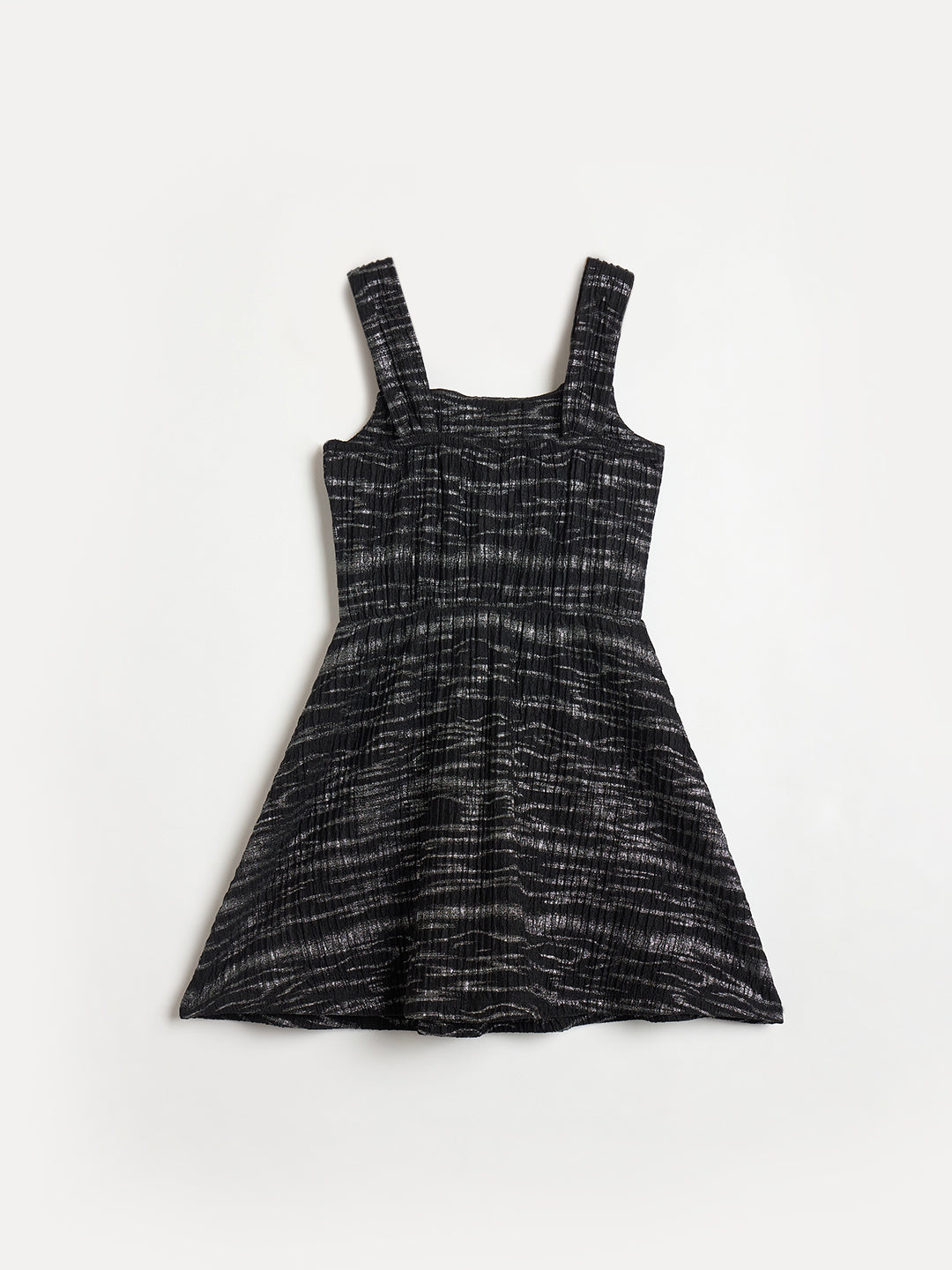 Blue Giraffe Girls Black Striped Fit & Flared Dress