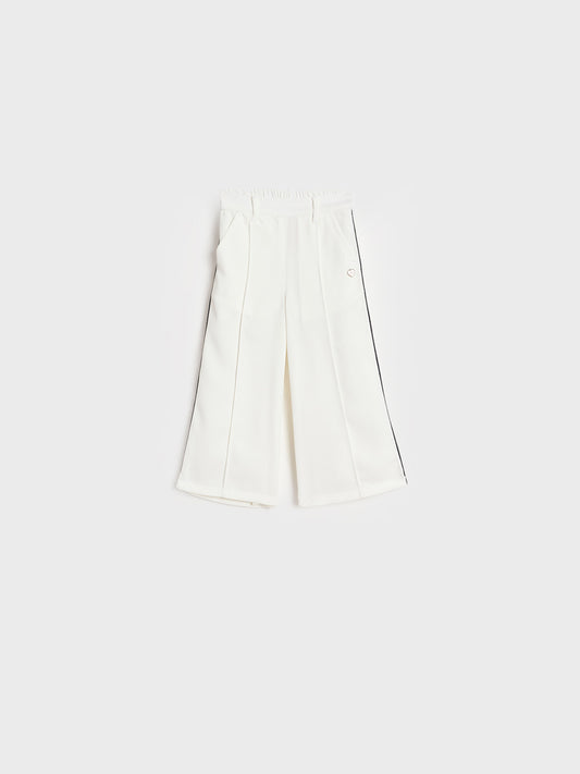 Blue Giraffe Girls White Solid Wide Leg Trouser