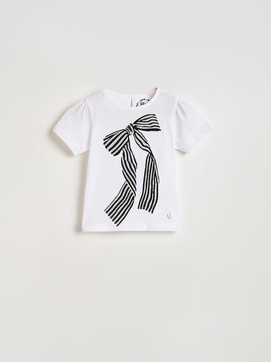 Blue Giraffe Girls White Embellished Regular Fit Pure Cotton T-Shirt