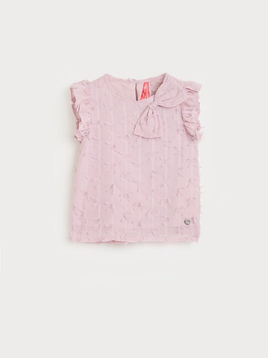 Blue Giraffe Girls Pink Self Design Regular Fit Top