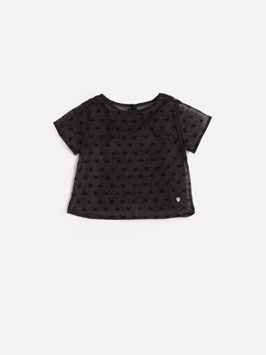 Blue Giraffe Girls Black Solid Regular Fit Top