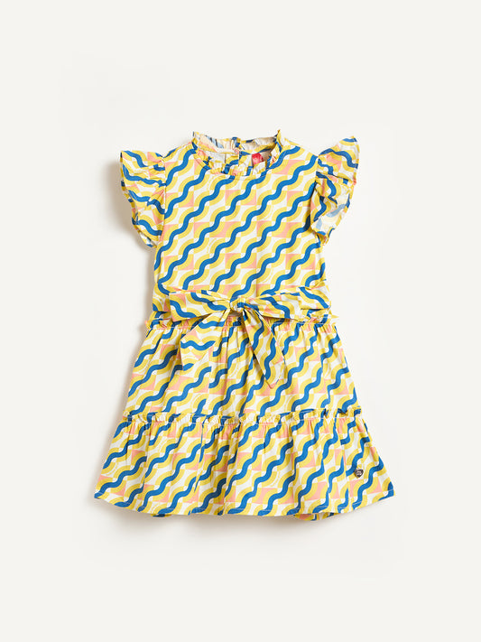 Blue Giraffe Girls Multicolor Striped Fit & Flared Pure Cotton Dress