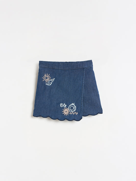 Blue Giraffe Girls Blue Embroidered Regular Fit Pure Cotton Skort