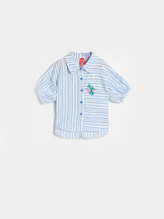 Blue Giraffe Girls White Striped Regular Fit Top