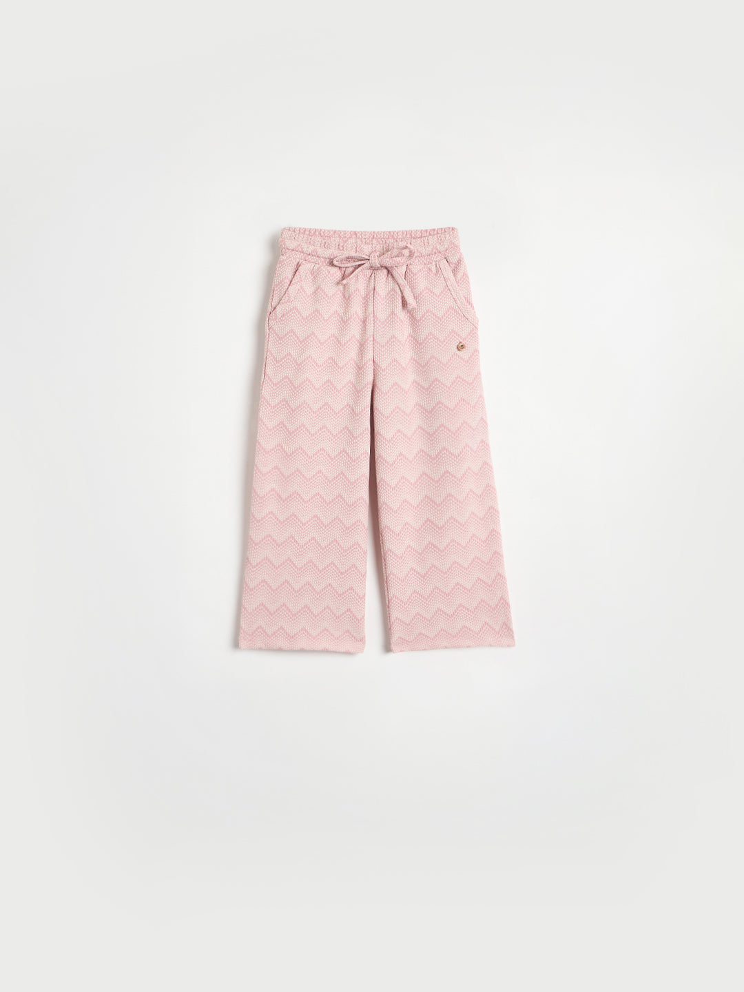 Elle Girls Pink Printed Regular Fit Jacquard Trouser