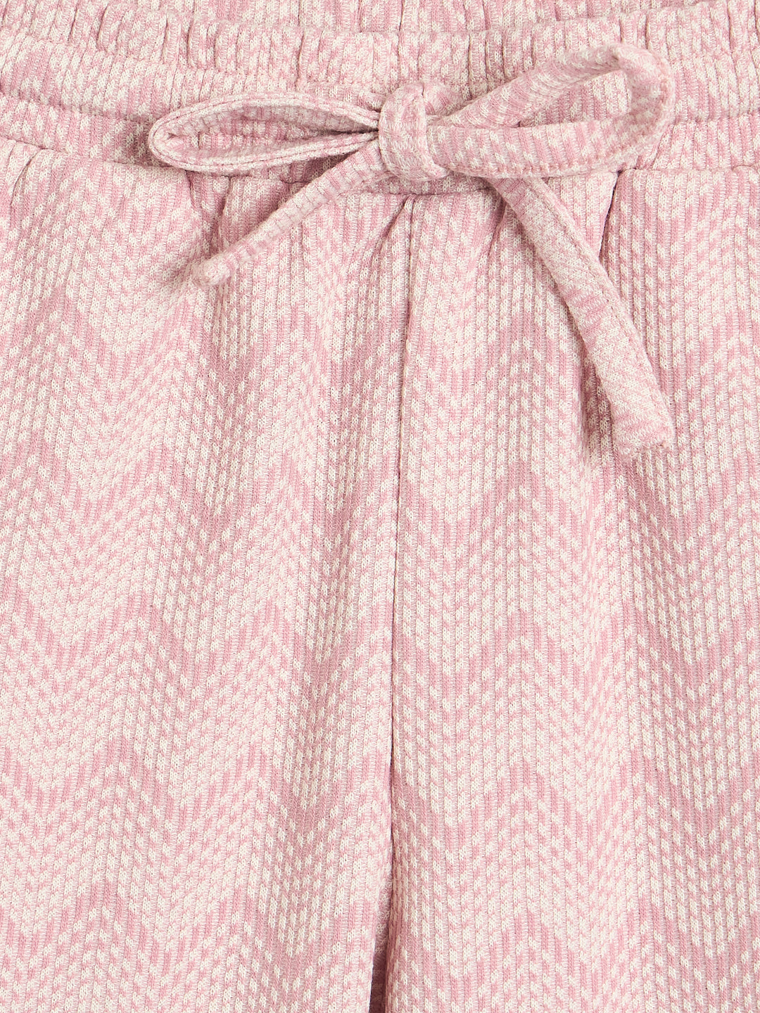 Elle Girls Pink Printed Regular Fit Jacquard Trouser