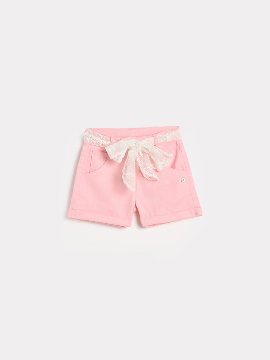 Elle Girls Pink Solid Regular Fit Shorts