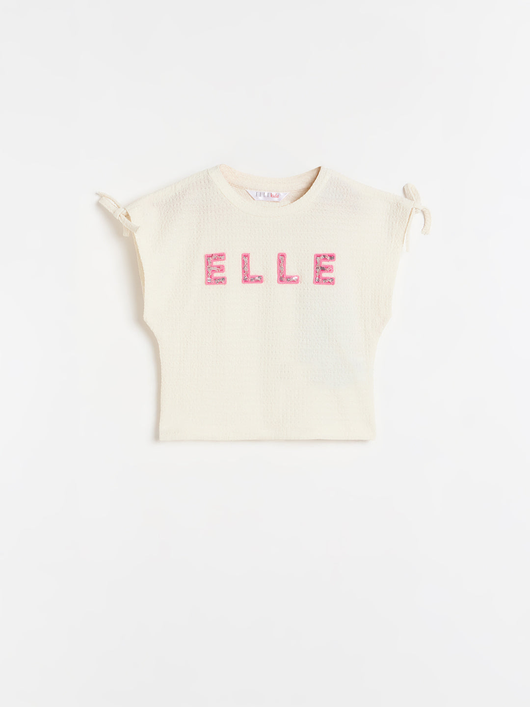Elle Girls Cream Textured Regular Fit T-Shirt