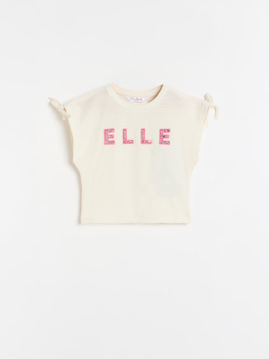 Elle Girls Cream Textured Regular Fit T-Shirt