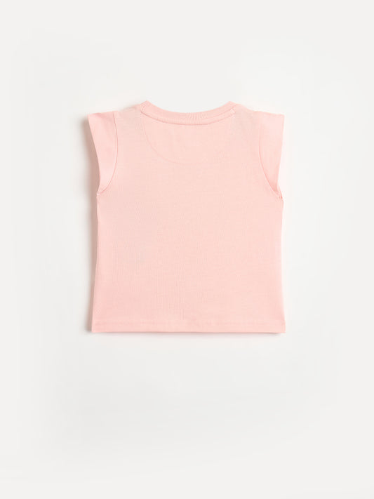 Elle Girls Cotton Pink Graphic T-Shirt