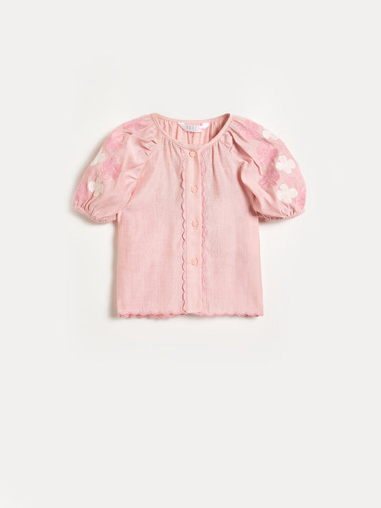 Elle Girls Pink Embroidered Flared Fit Top