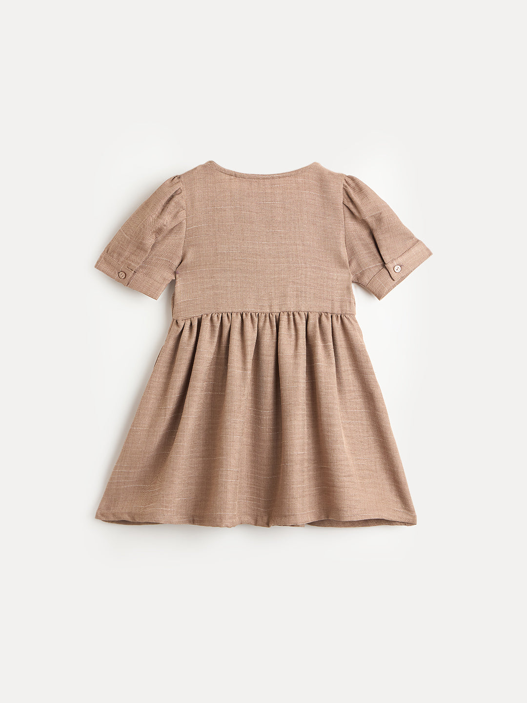 Elle Girls Beige Embroidered Flared Fit Dress