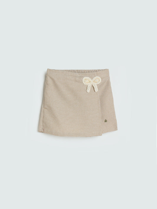 Elle Girls Beige Striped A-Line Fit Skort
