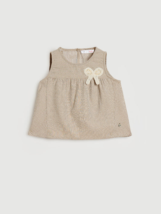 Elle Girls Beige Striped Flared Fit Top