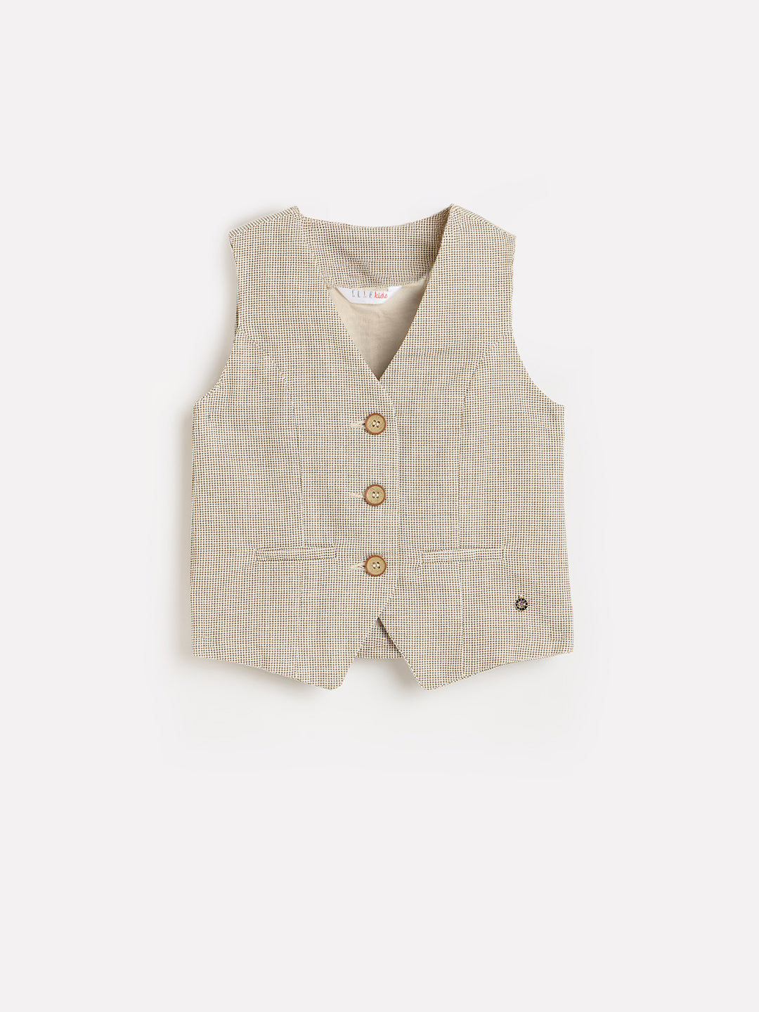 Elle Girls Beige Printed A-Line Fit Pure Cotton Waistcoat