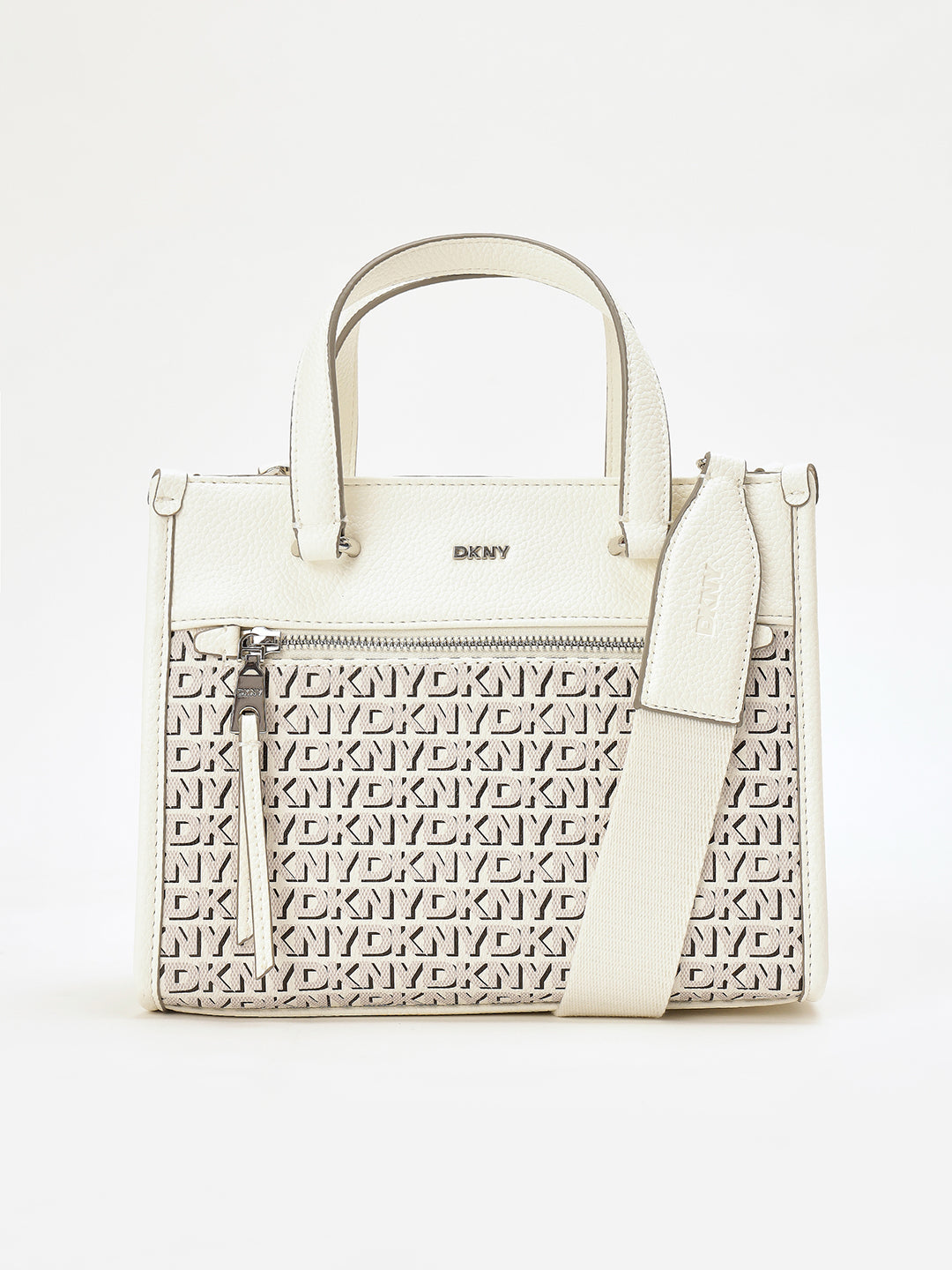 DKNY Women Cream Printed Mini Tote Tote Bags