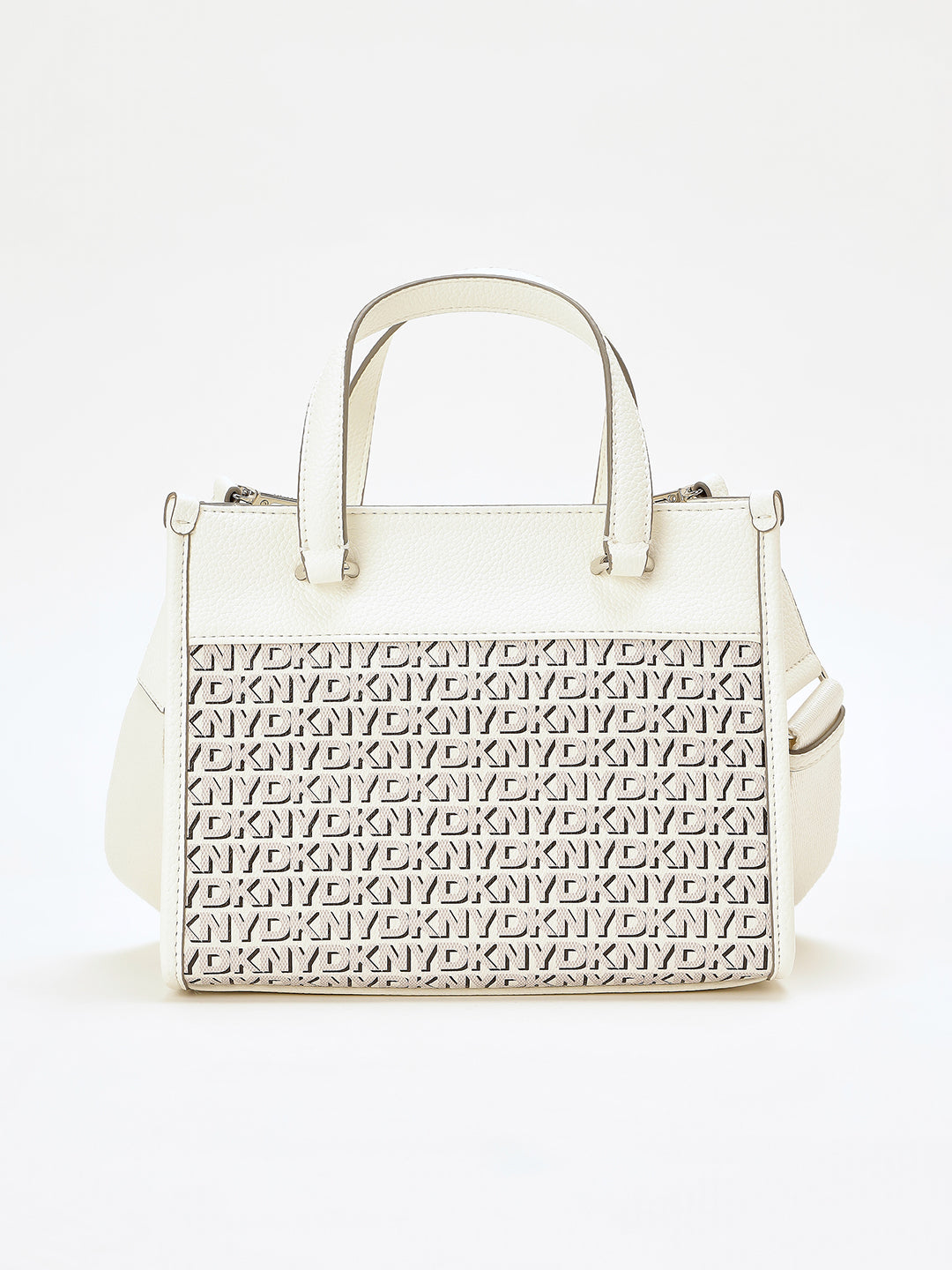 DKNY Women Cream Printed Mini Tote Tote Bags