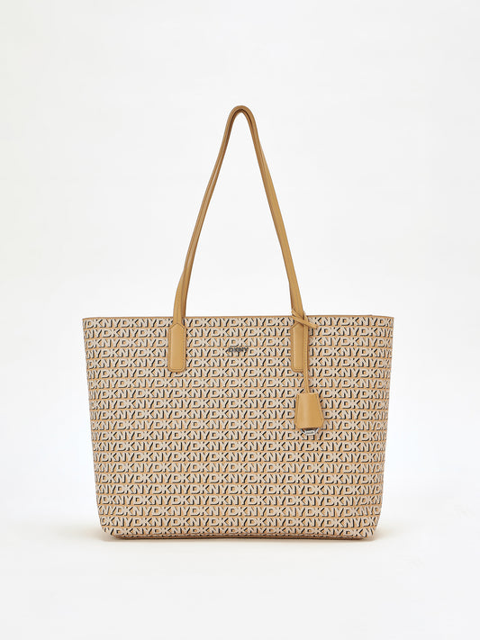 DKNY Women Beige Printed  Tote Bags