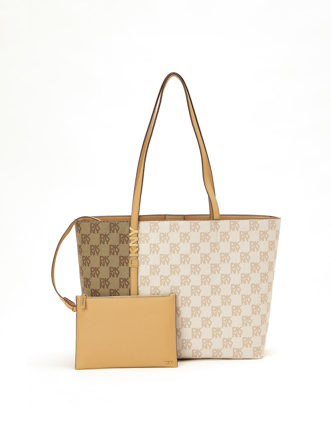 DKNY Women Beige Printed  Tote Bags