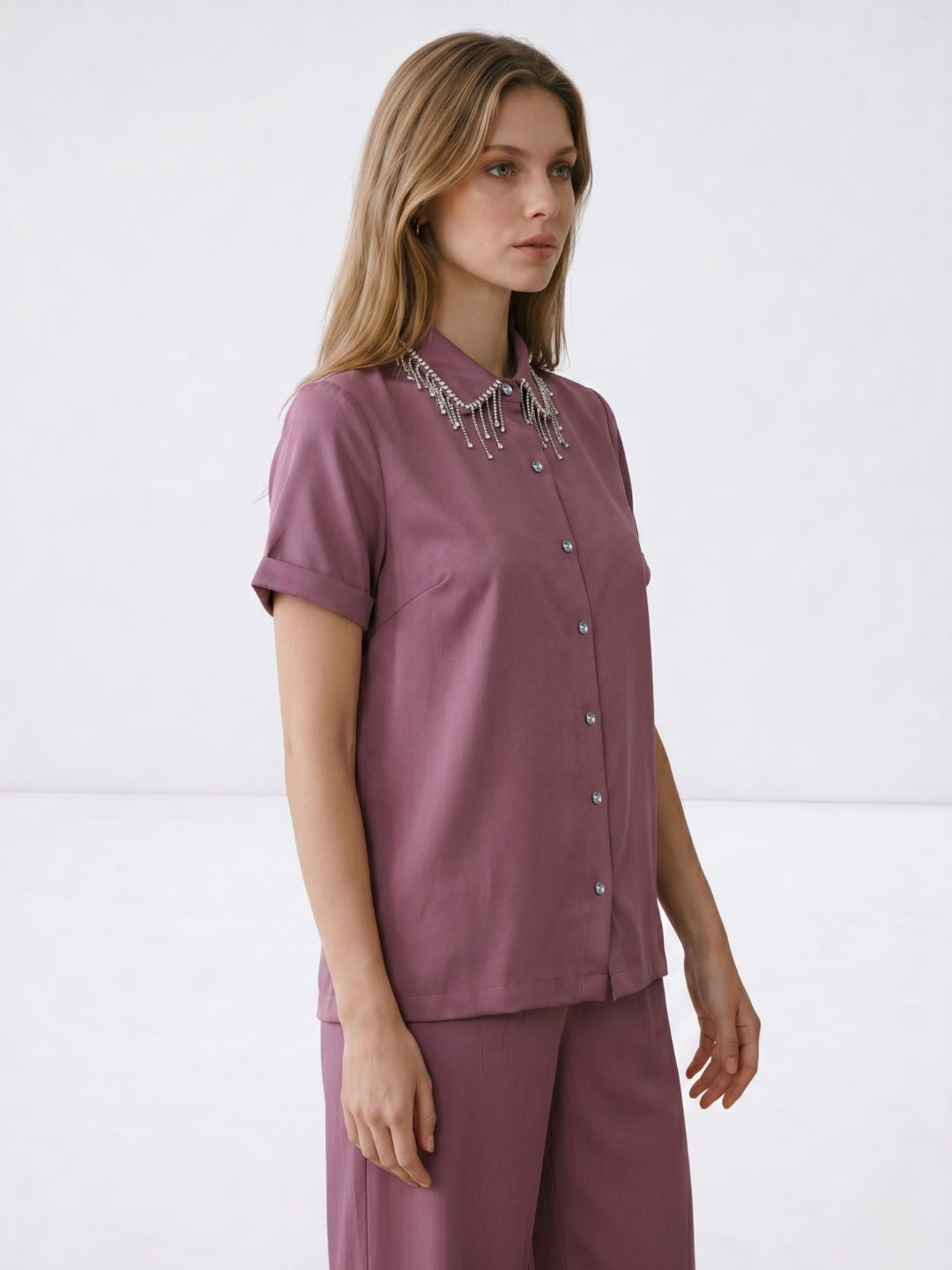 Elle Women Purple Solid Regular Fit Shirt