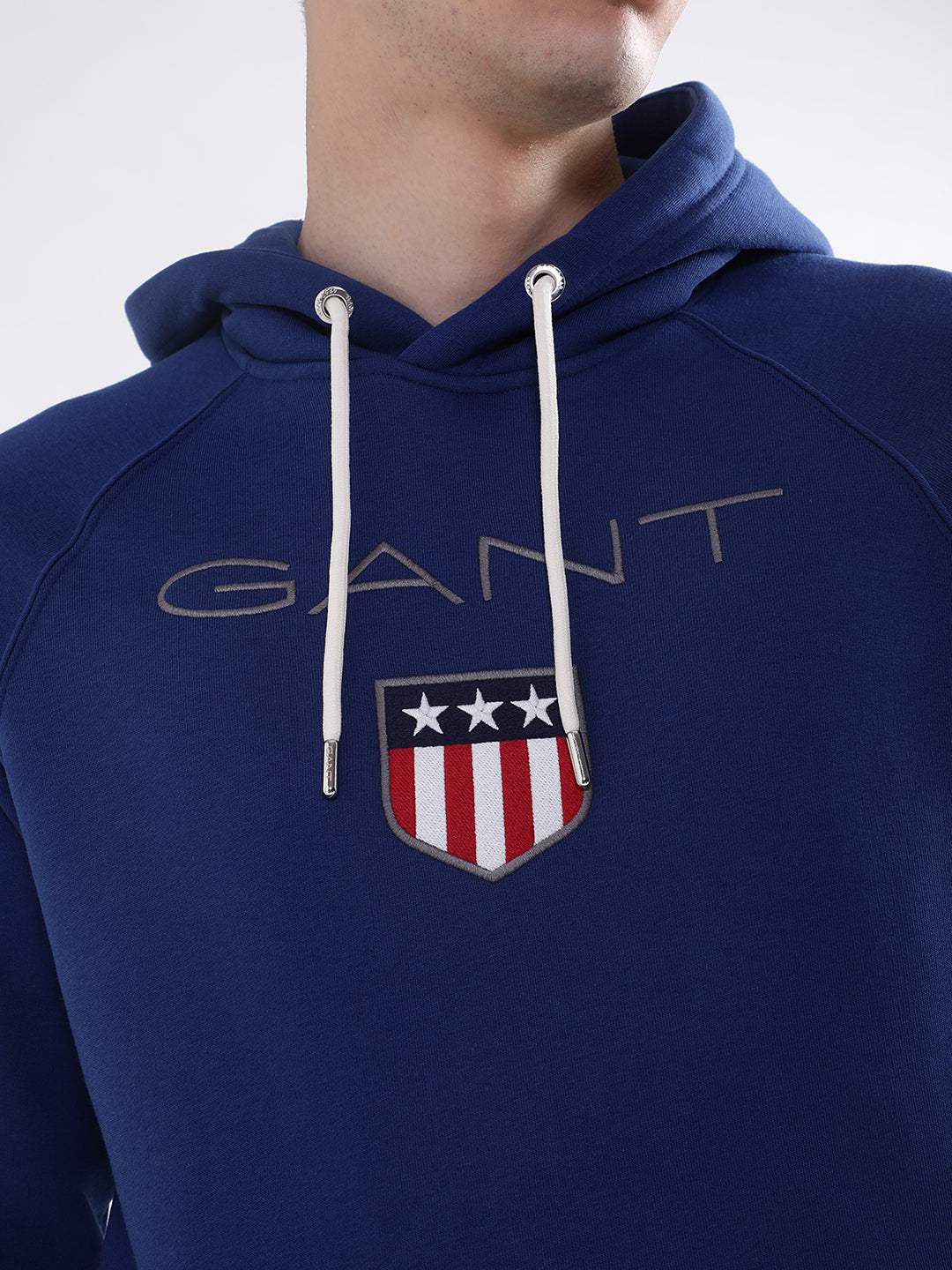 Gant Men Blue Solid Hooded Sweatshirt