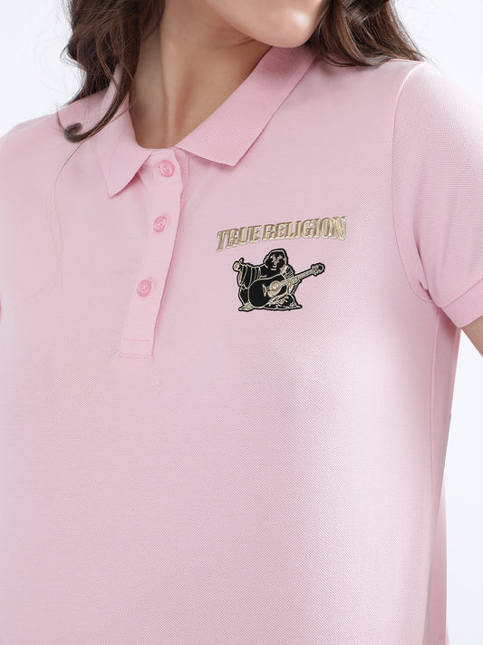 True Religion Pink Fashion Logo Regular Fit Polo T-Shirt