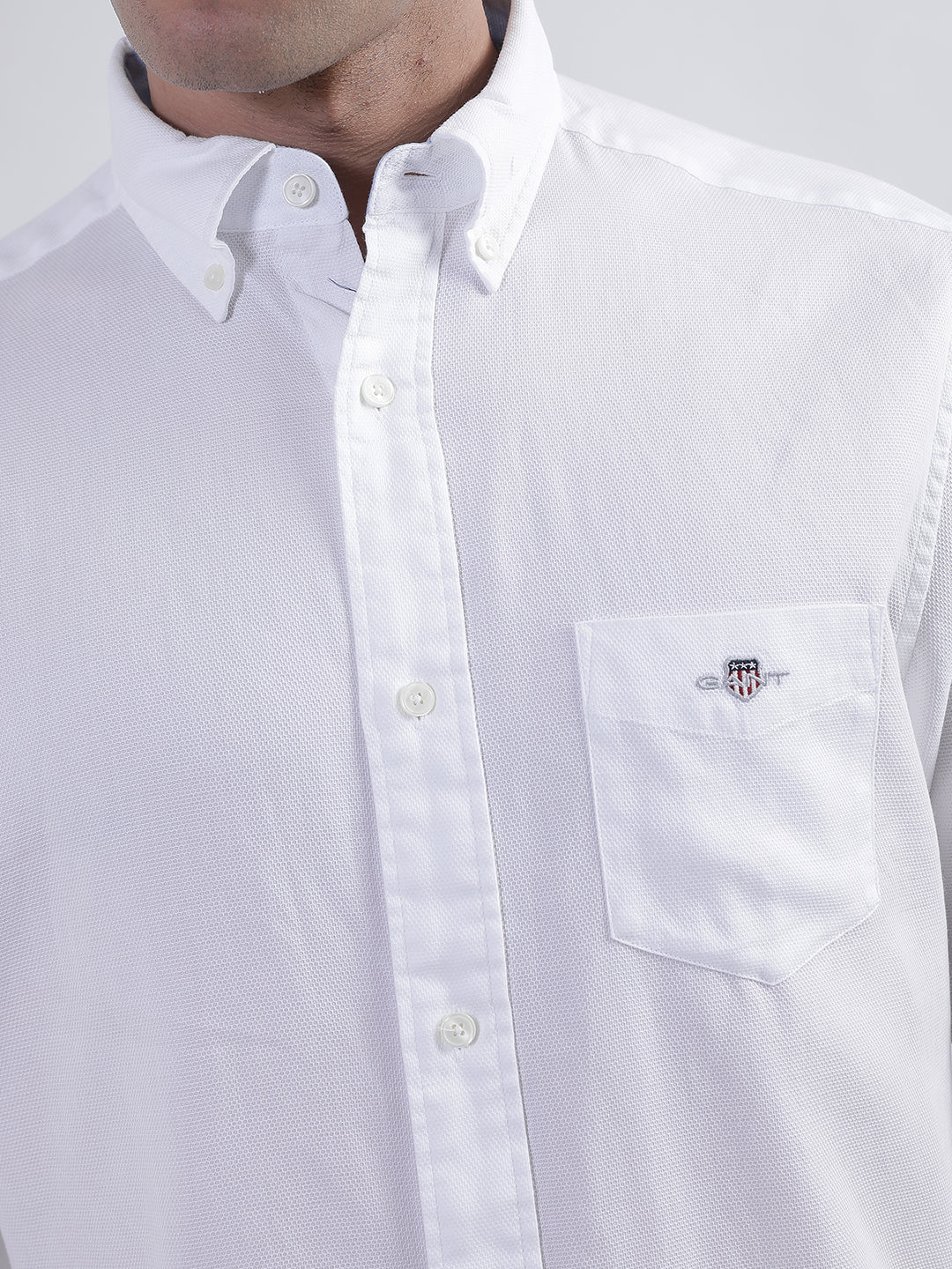 Gant White Honeycomb Weave Regular Fit Shirt