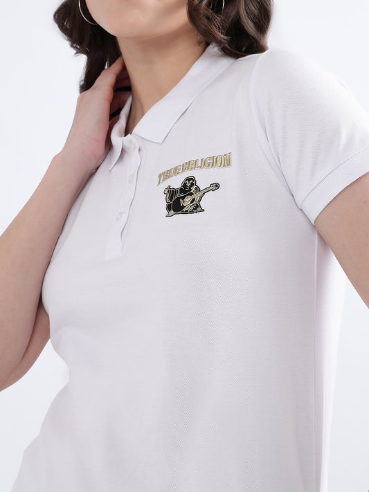 True Religion White Fashion Logo Regular Fit Polo T-Shirt