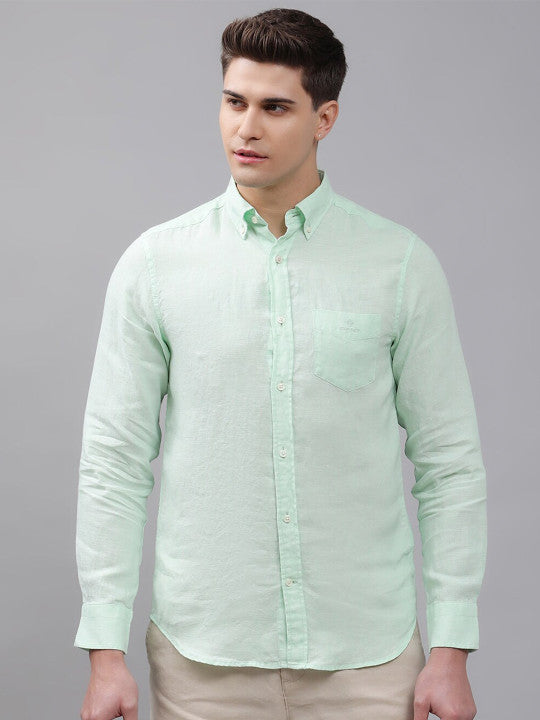 Gant Men Green Regular Fit Solid Linen Shirt