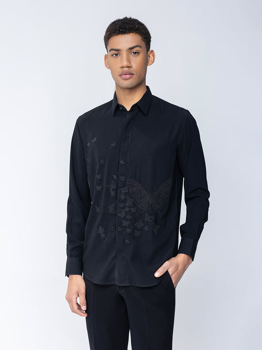Amit Arora Men Black Solid Collar Shirt
