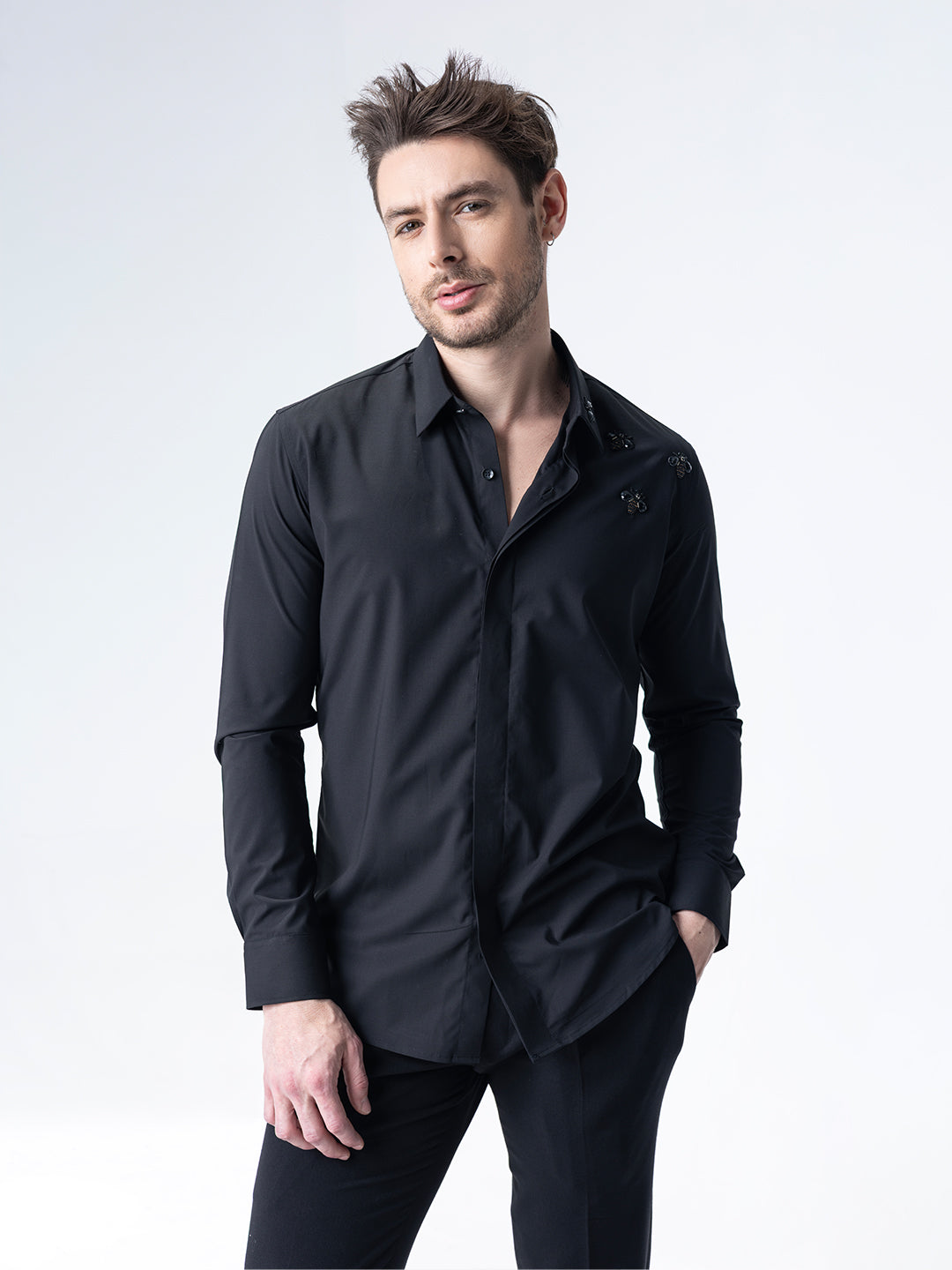 Amit Arora Men Black Solid Collar Shirt