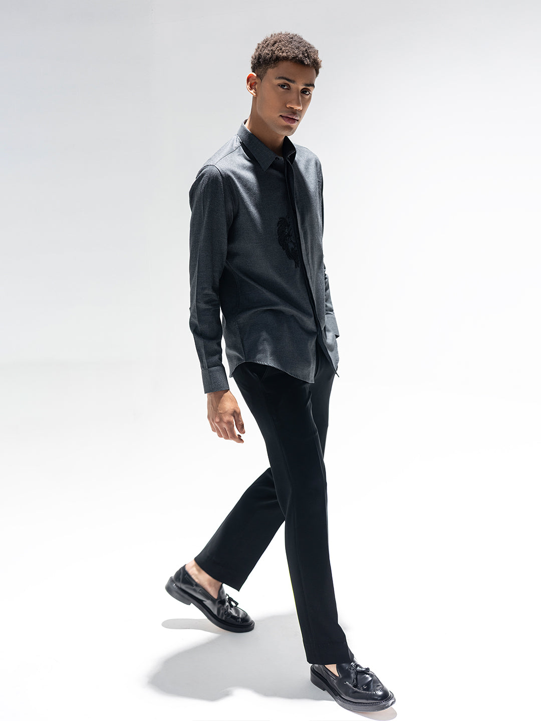 Amit Arora Men Grey Solid Collar Shirt