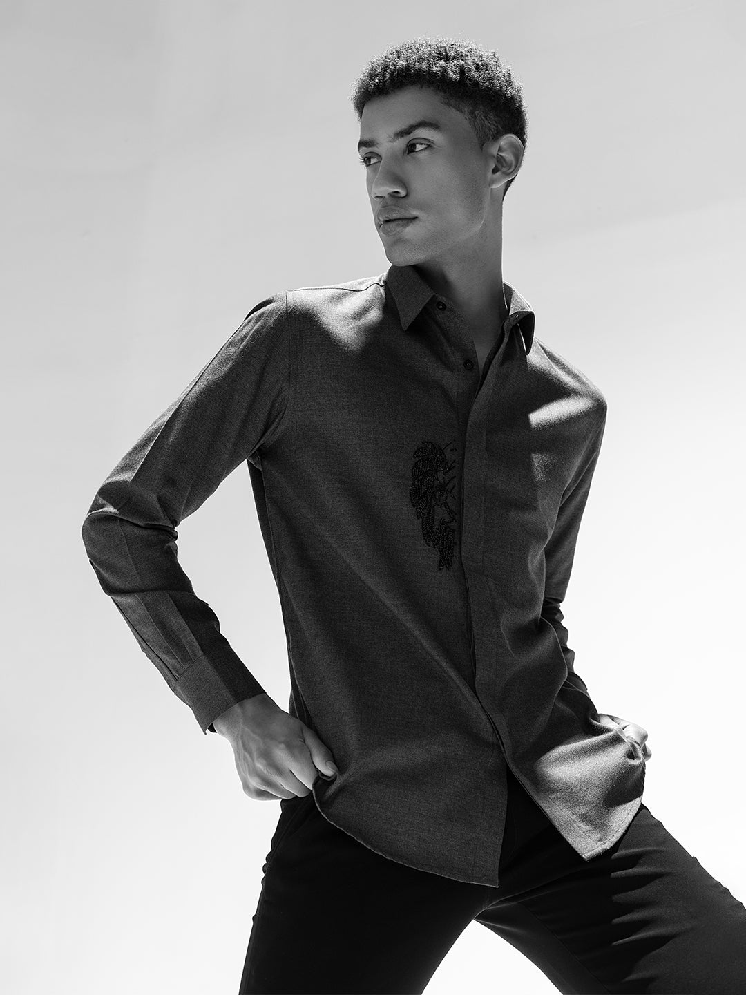 Amit Arora Men Grey Solid Collar Shirt