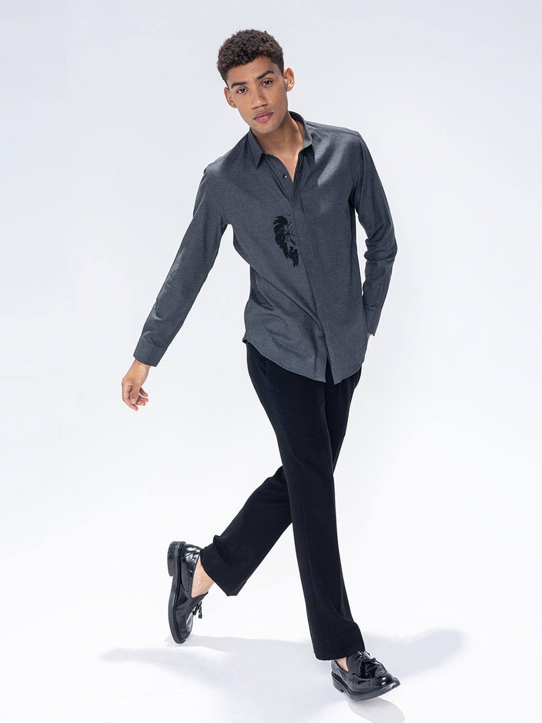 Amit Arora Men Grey Solid Collar Shirt