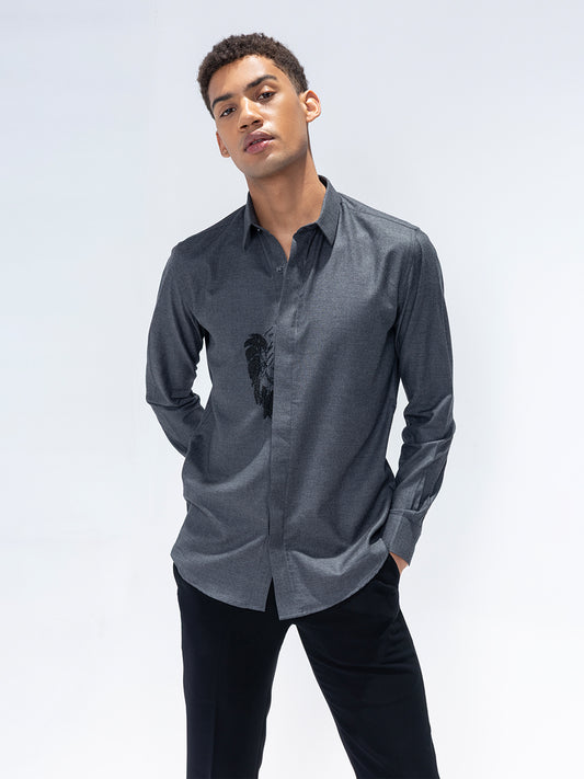 Amit Arora Men Grey Solid Collar Shirt