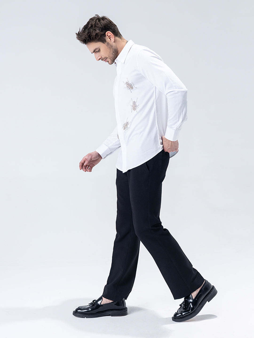 Amit Arora Men White Solid Collar Shirt