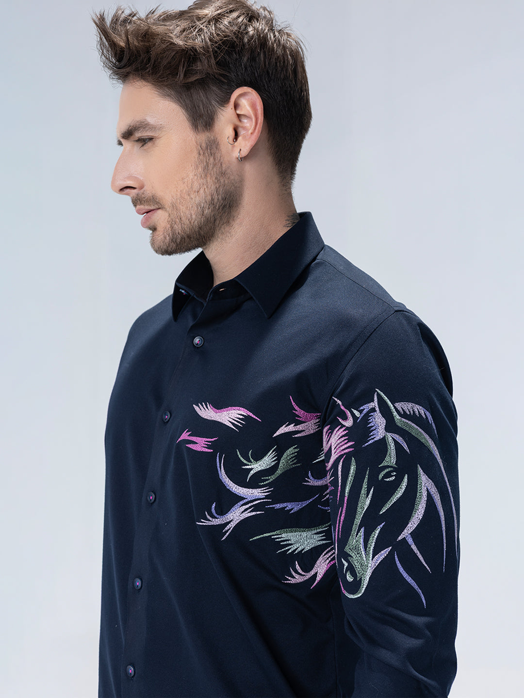 Amit Arora Men Navy Blue Solid Collar Shirt