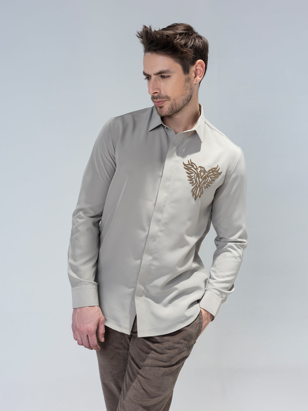 Amit Arora Men Khakhi Solid Collar Shirt