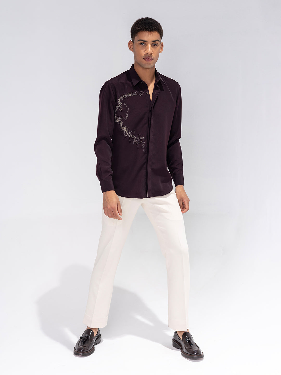 Amit Arora Men Wine Solid Collar Shirt
