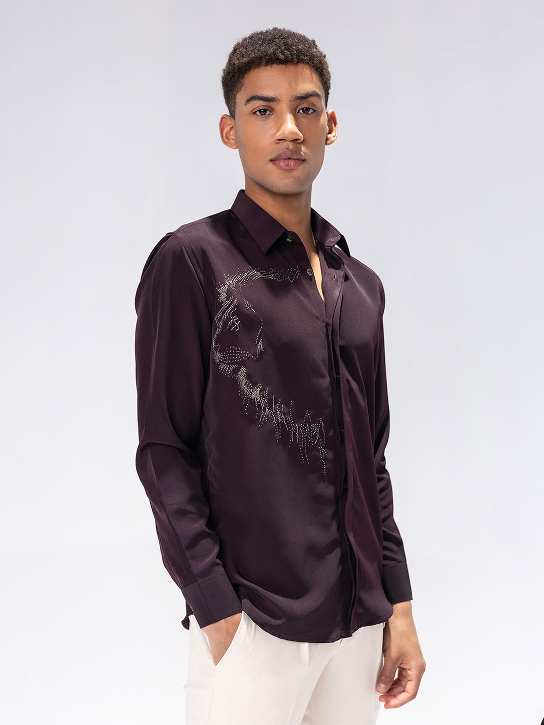 Amit Arora Men Wine Solid Collar Shirt