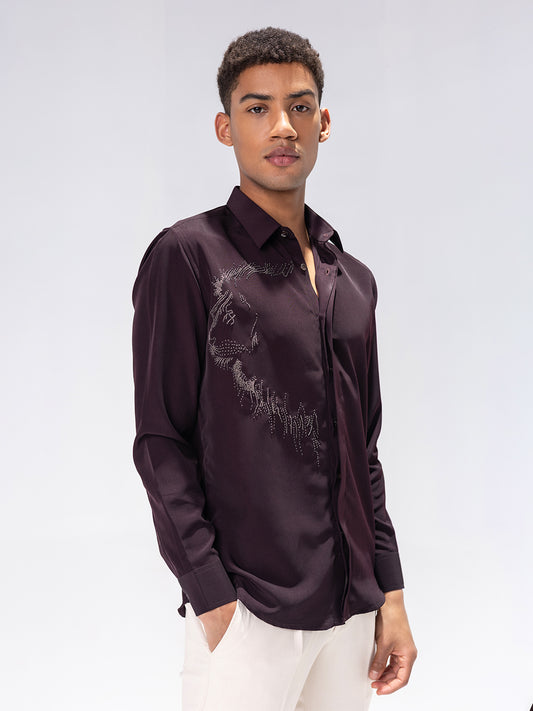 Amit Arora Men Wine Solid Collar Shirt