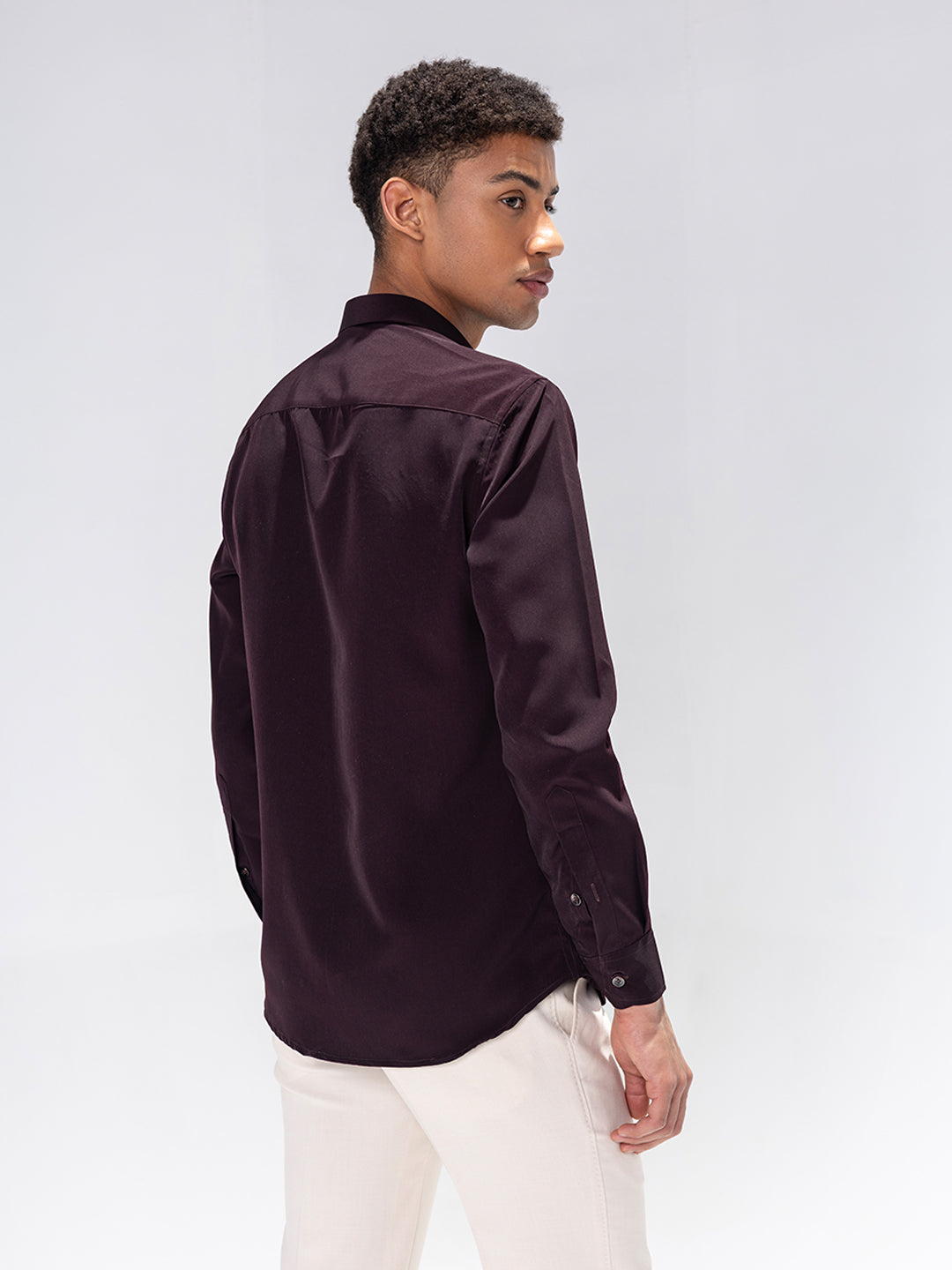 Amit Arora Men Wine Solid Collar Shirt
