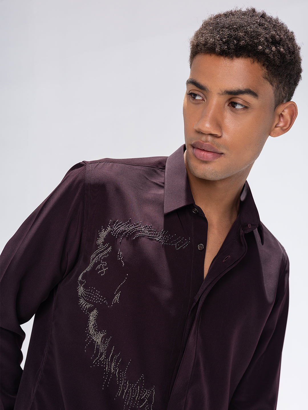 Amit Arora Men Wine Solid Collar Shirt