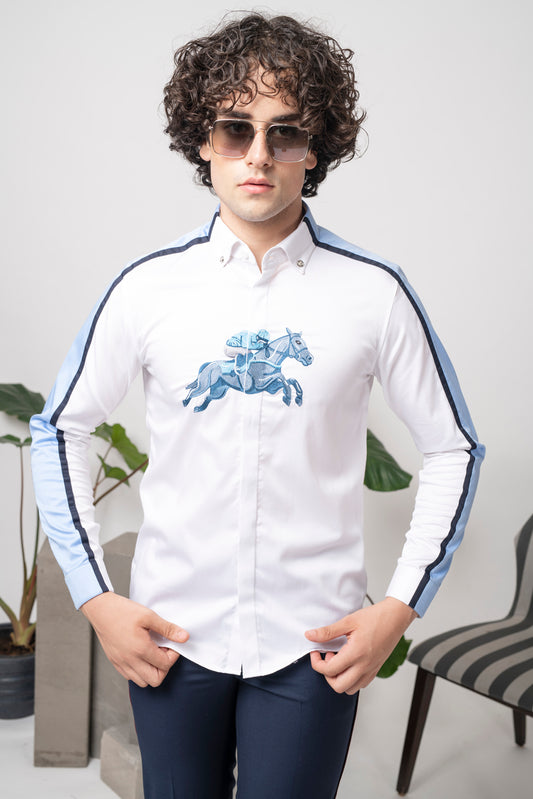 Abkasa Men White Slim Fit Cotton Shirt