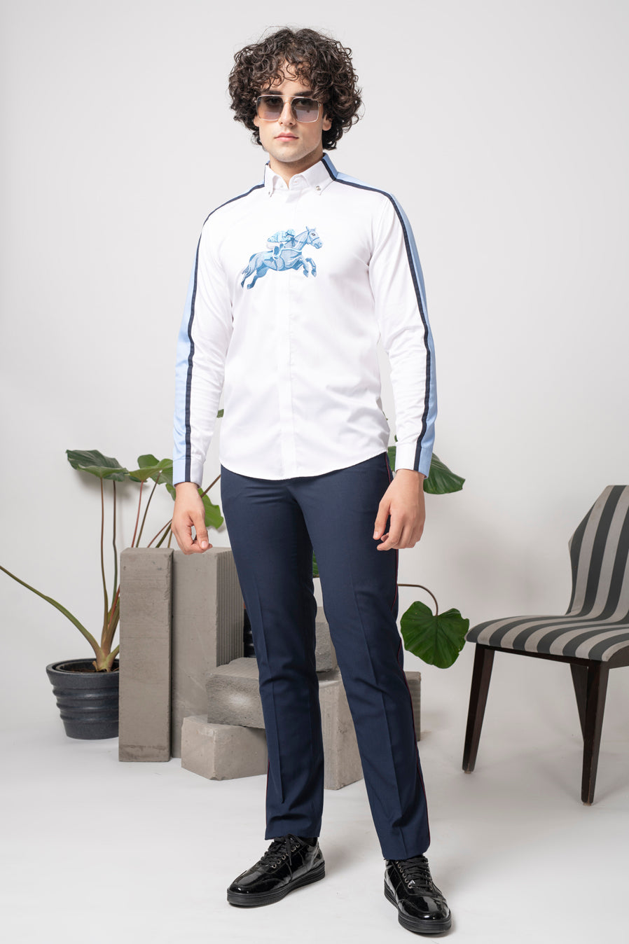 Abkasa Men White Slim Fit Cotton Shirt