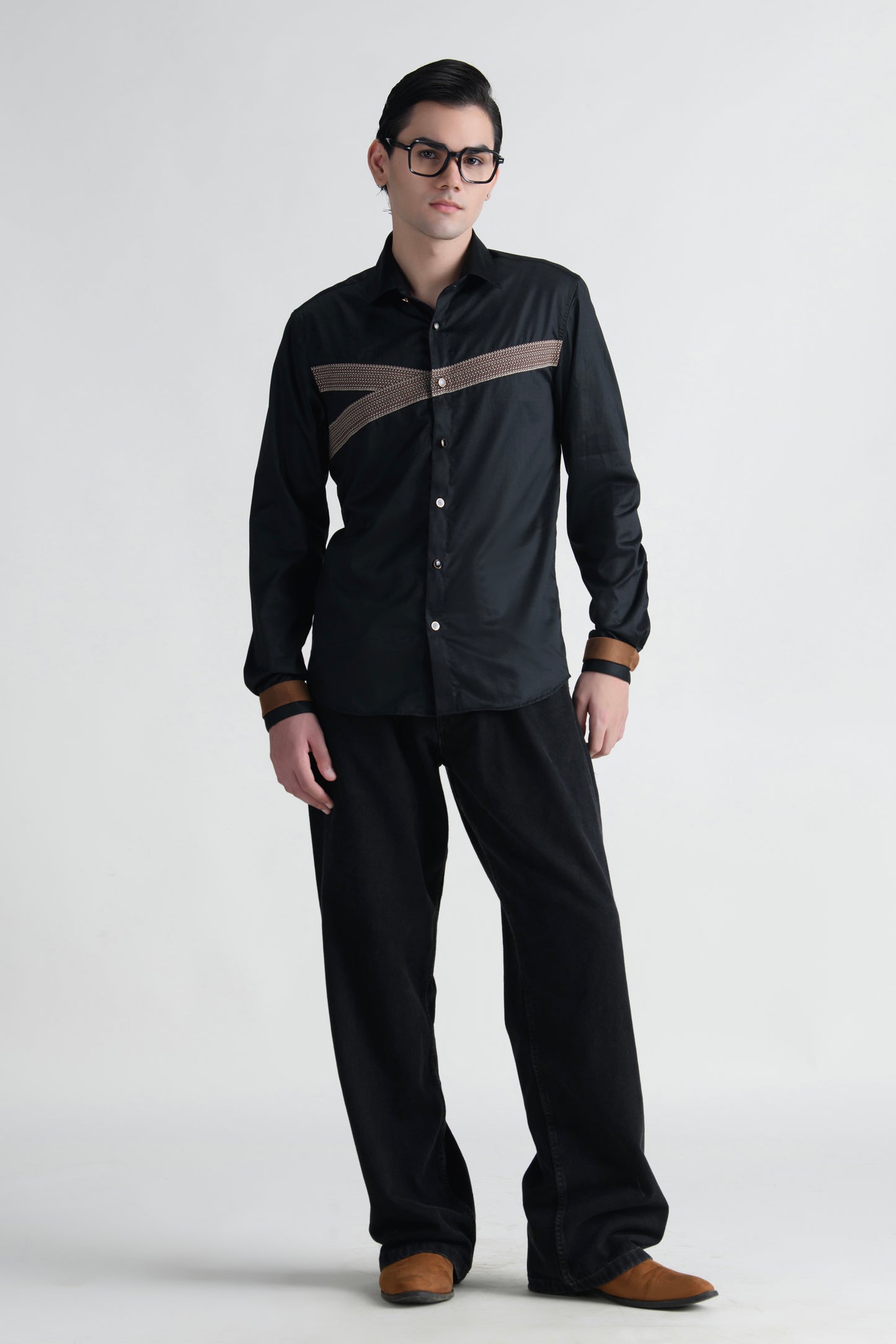 Abkasa Men Black Slim Fit Cotton Shirt