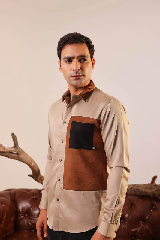 Abkasa Men Brown Printed Slim Fit Cotton Shirt