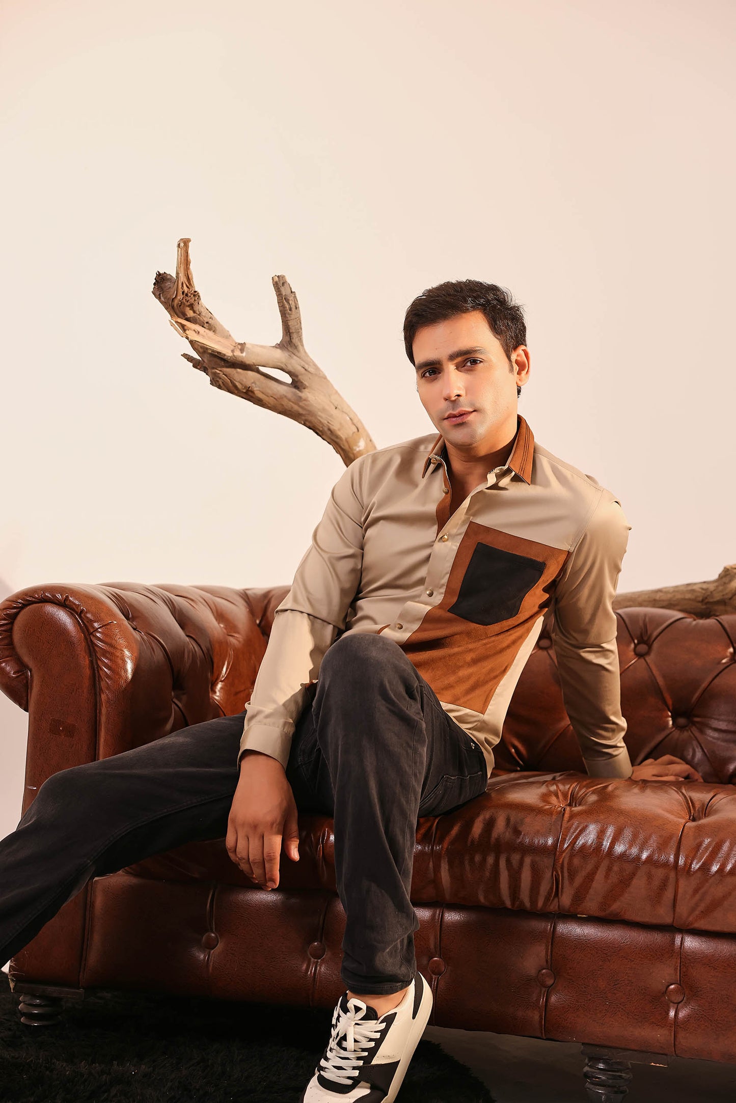 Abkasa Men Brown Printed Slim Fit Cotton Shirt