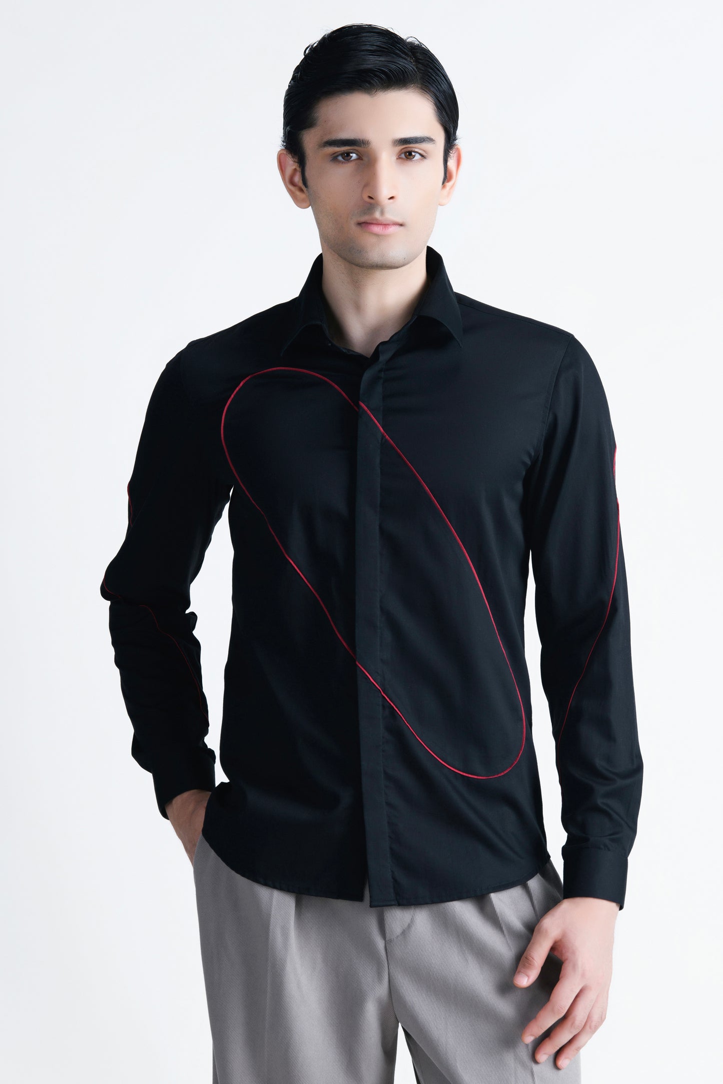 Abkasa Men Black Printed Slim Fit Cotton Shirt