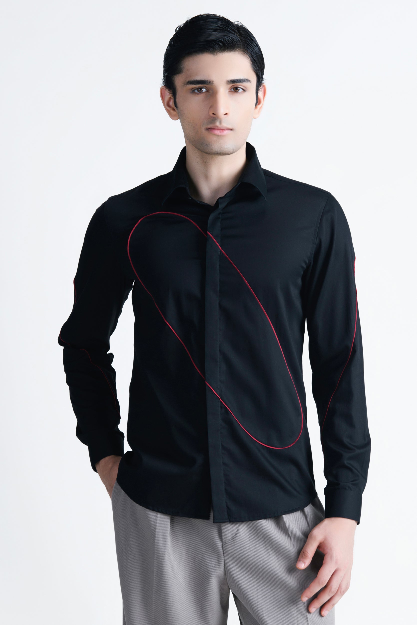 Abkasa Men Black Printed Slim Fit Cotton Shirt